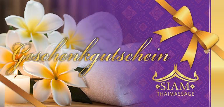 Geschenkgutschein der Siam Thaimassage mit goldener Schleife